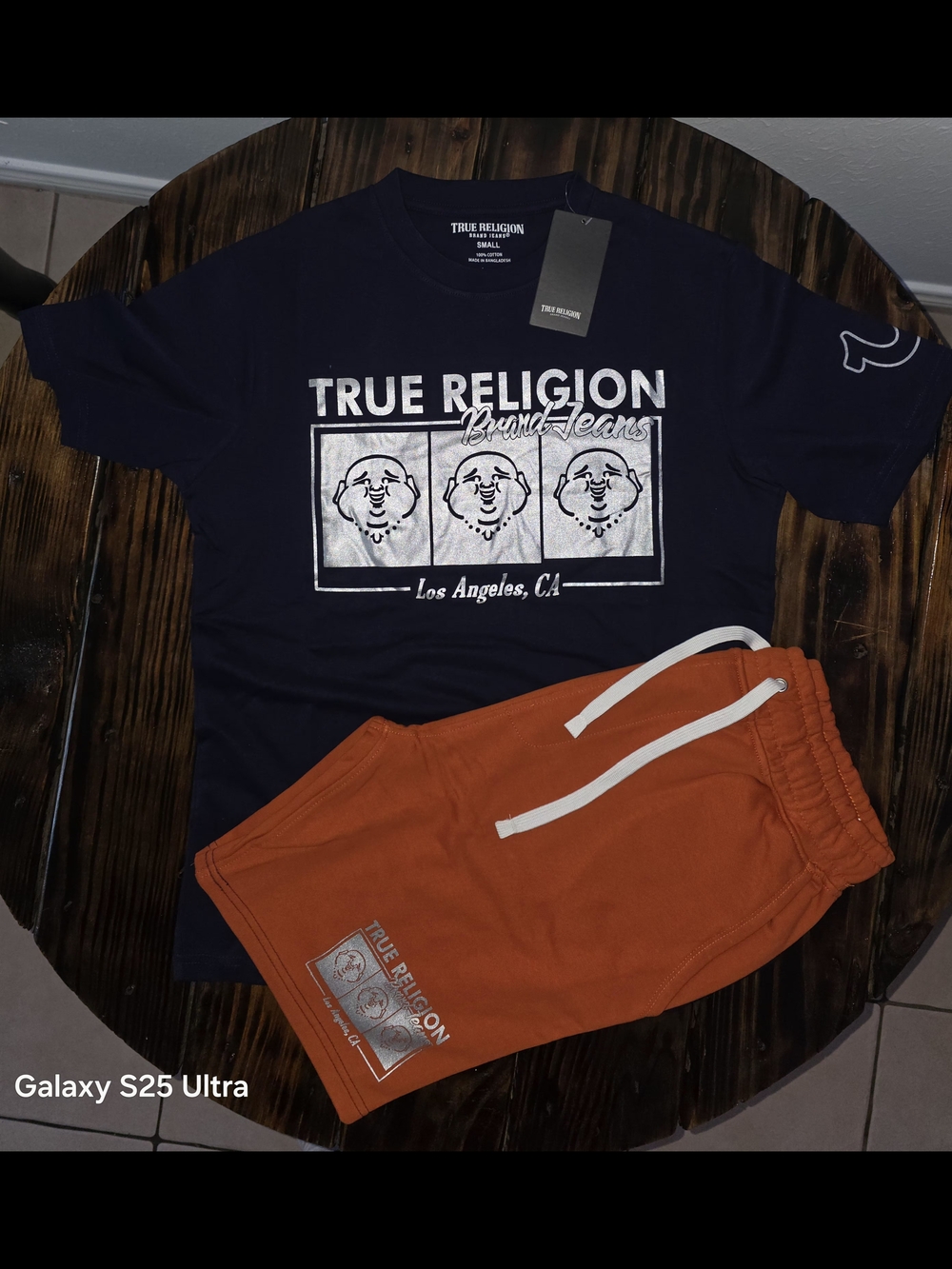 True Religion Logo Tee and Drawstring Shorts - Navy & Rust